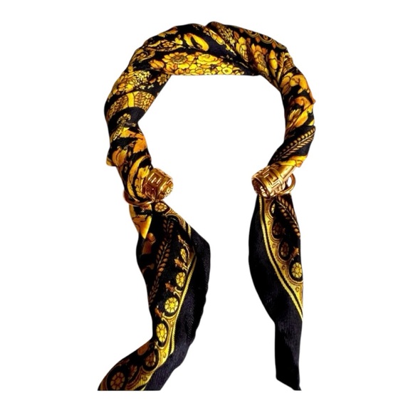 Versace Medusa Rare Gilt Gold Metal and Mini Satin Baroque Scarf Bracelet Cuff - Picture 8 of 10